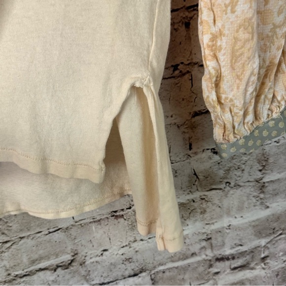 We The Free People Small Jade Long Balloon Sleeve Pattern Print Top Ecru Beige S - Picture 8 of 10